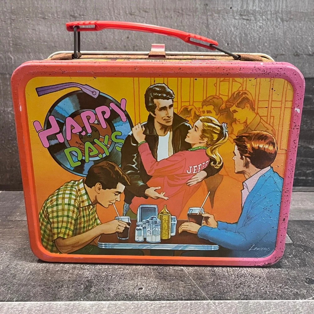 Vintage 1976 Happy Days Metal Lunch Box Thermos Brand The Fonz Richie TV Show